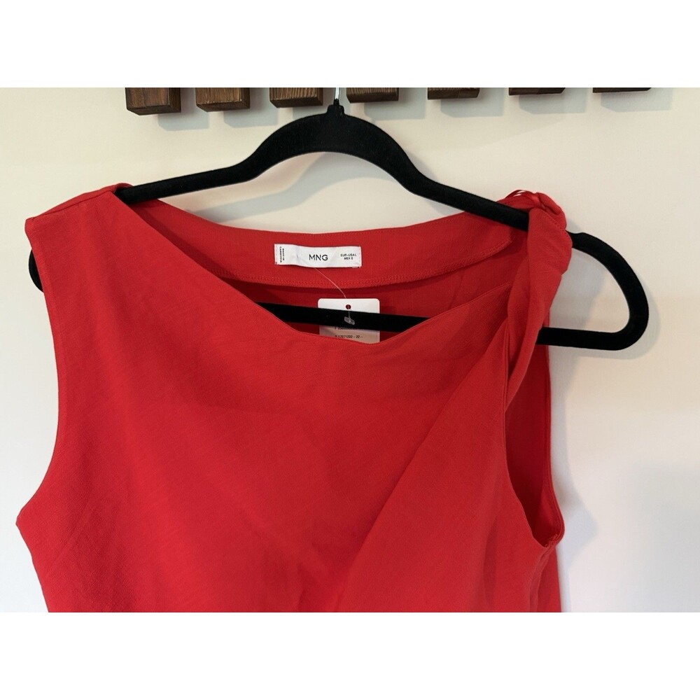 Mango Womens Red Twist Detail Sleeveless Cotton Top Size L NEW - Picture 3 of 12